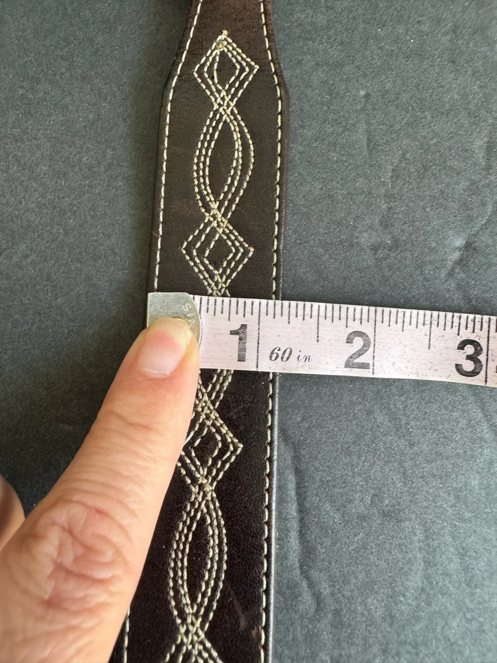 Vintage Brown Leather Belt Stitched Western Detail Unisex Womens Medium